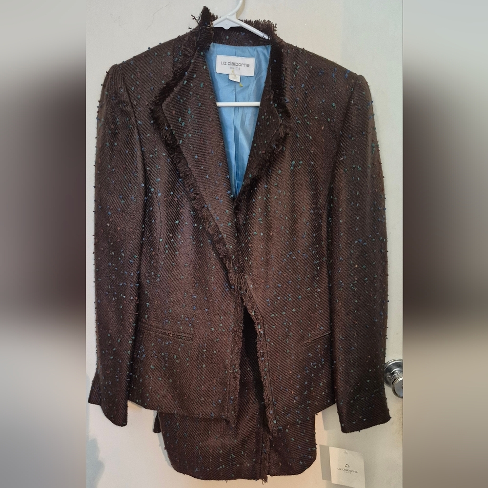 Liz Claiborne Brown Tweed 2 Piece Blazer & Skirt Sz.10 NWT